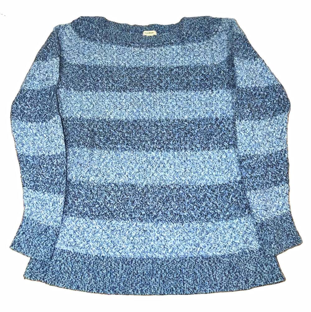 L.L.Bean Blue Marled Stripe 100% Cotton Crewneck Sweater Medium
